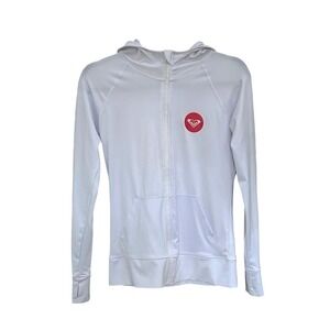 Roxy Women White Full Zip Rash Guard Hoodie Long Sleeve Thumbhole UPF 50+ Size M